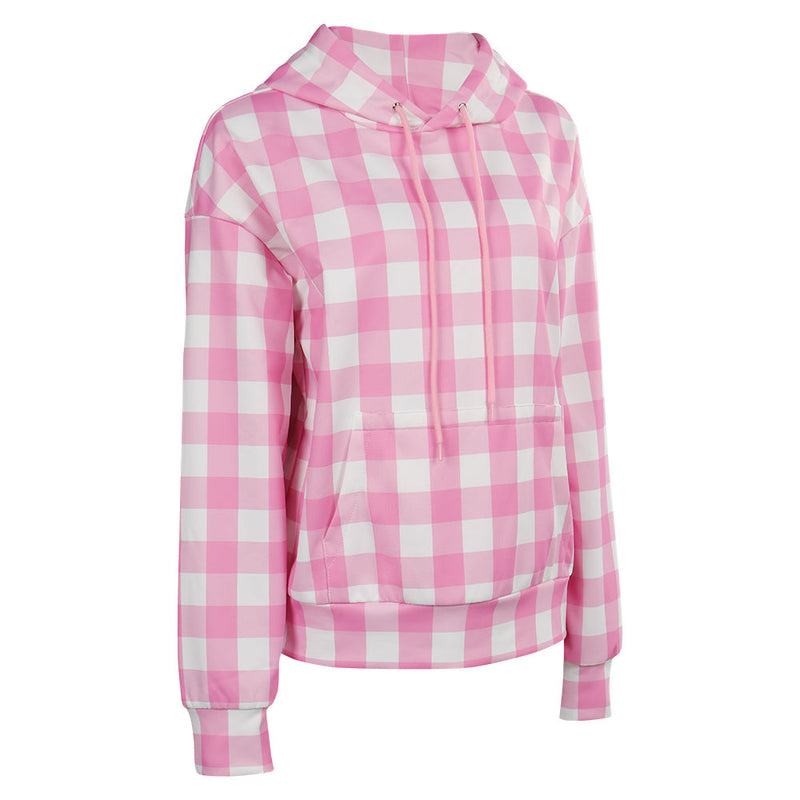 Moive Barbie:Costume Women Pink Plaid Hoodie Fashion Collocation Party Carnival Halloween Cosplay Costume