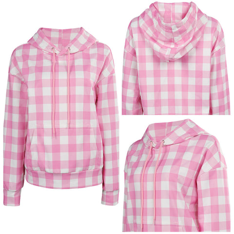 SeeCosplay 2023 Doll Movie Women Pink Plaid Hoodie Fashion Collocation Party Carnival Halloween Cosplay Costume Female
