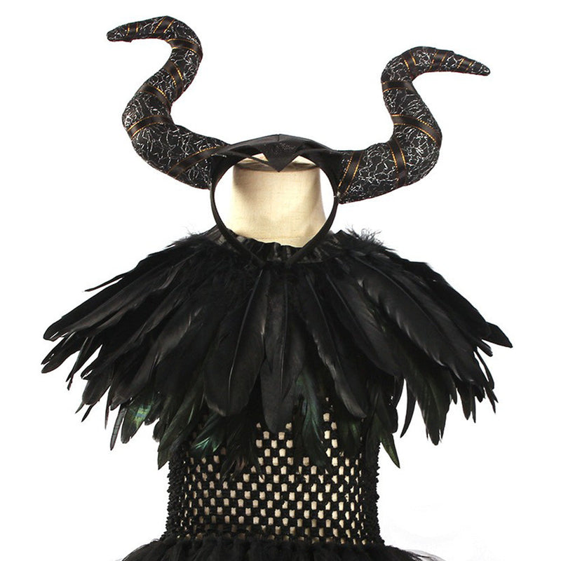 SeeCosplay 5-teiliges Set Kinder Mädchen Maleficent Cosplay Kostüm Kleid Stirnband Outfits Halloween Karneval Anzug