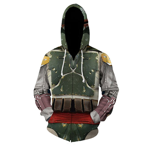 SeeCosplay Unisex Hoodies 3D Print Zip Up Sweatshirt Outfit Boba Fett Cosplay Casual Outerwear