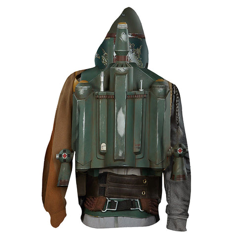 SeeCosplay Unisex Hoodies 4D Print Zip Up Sweatshirt Outfit Boba Fett Cosplay Casual Outerwear