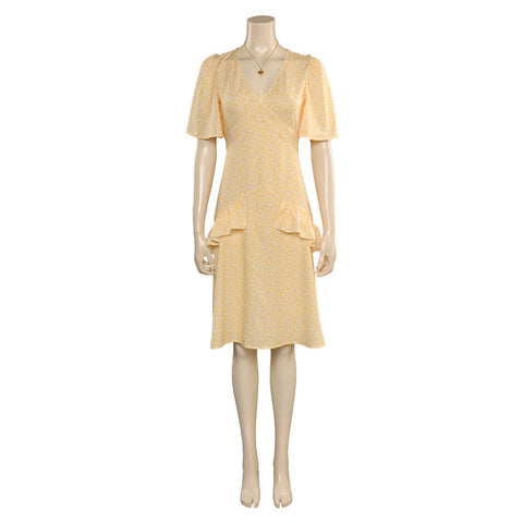 SeeCosplay 2023 Movie Margot Robbie Yellow Flounced Dress With Necklace Cosplay Costume