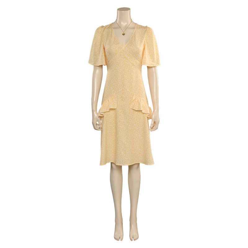 SeeCosplay 2023 Movie BarB Pink Style Margot Robbie Yellow Dress With Necklace Cosplay Costume BarBStyle