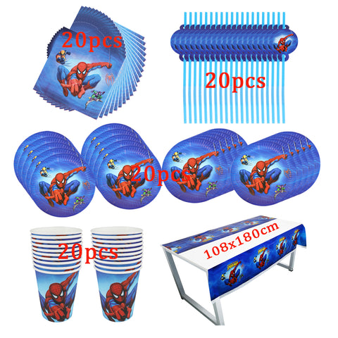 Seecosplay Movie Spiderman Costumes Theme 81Pcs Disposable Tableware Design Kid Birthday Party Paper Plate+Cup+Napkin+ Straw+Tablecloth Party Supplies