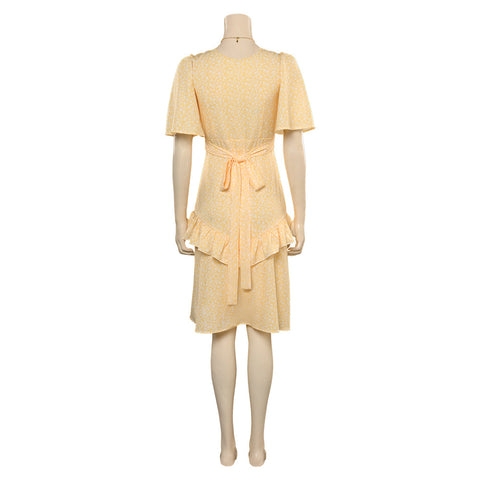 SeeCosplay 2023 Movie BarB Pink Style Margot Robbie Yellow Dress With Necklace Cosplay Costume BarBStyle