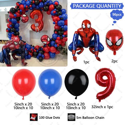 Seecosplay Film Spider-Man 96 Stück Kindergeburtstag Rot Blau Luftballons Girlandenbogen Kit Für Partydekorationen Alter 3D Aluminiumfolienballons Air Globos 