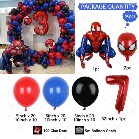 Seecosplay Film Spider-Man 96 Stück Kindergeburtstag Rot Blau Luftballons Girlandenbogen Kit Für Partydekorationen Alter 3D Aluminiumfolienballons Air Globos 