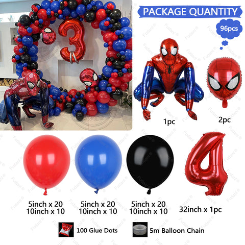 Seecosplay Movie Spiderman Costumes 96pcs Kids Birthday Red Blue Balloons Garland Arch Kit For Party Decors Age 3D Aluminium Foil Balloons Air Globos