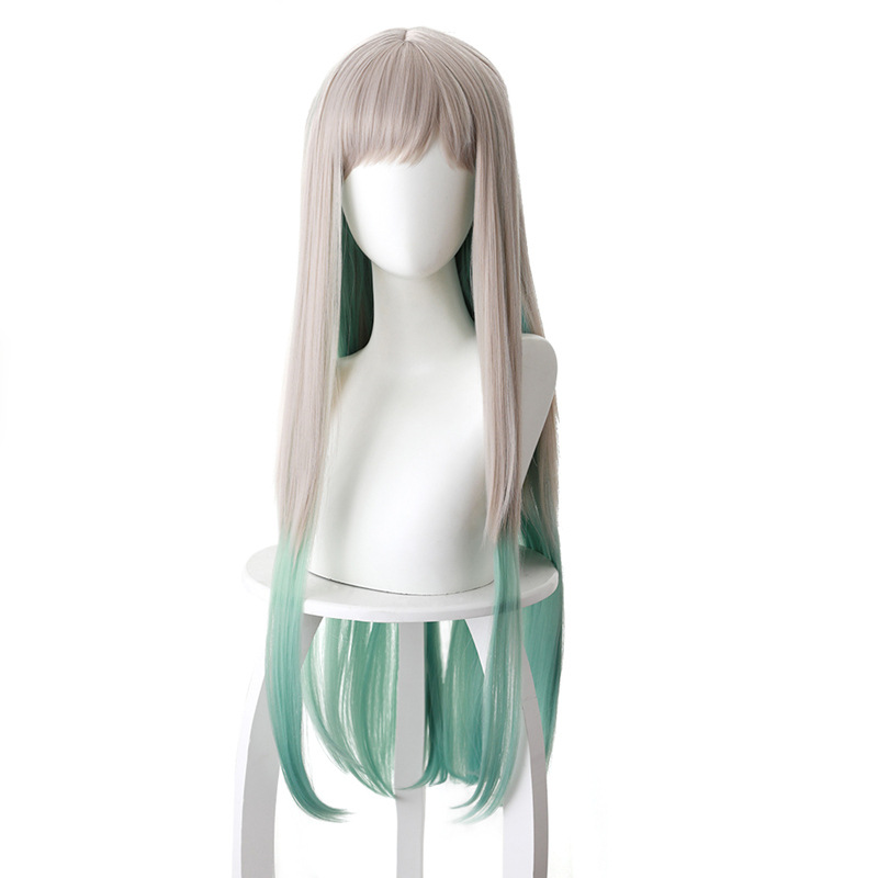 [Full In Stock] Yashiro Nene Silver Gray Gradient Green Long Hair Cosplay Wig Female