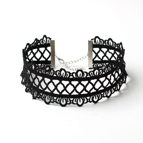 Medieval Renaissance Costume:   Black Necklace Gothic Steampunk Choker Women Sex Lace Collar Goth Jewelry Accessories