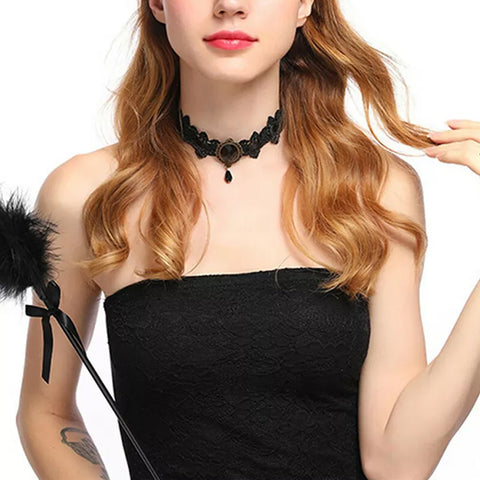 Seecosplay Mode Cosplay Halloween Kostüm Schwarze Halskette Gothic Steampunk Halsband Frauen Sex Spitzenkragen Goth Schmuck Zubehör