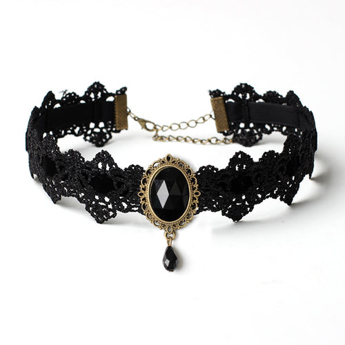 Medieval Renaissance Costume:   Black Necklace Gothic Steampunk Choker Women Sex Lace Collar Goth Jewelry Accessories