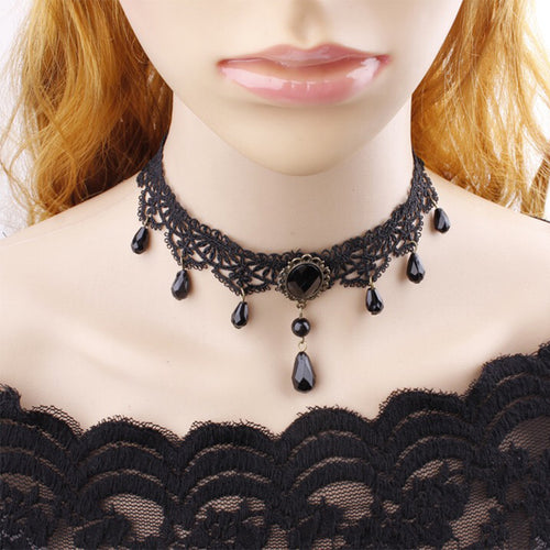 Medieval Renaissance Costume:   Black Necklace Gothic Steampunk Choker Women Sex Lace Collar Goth Jewelry Accessories