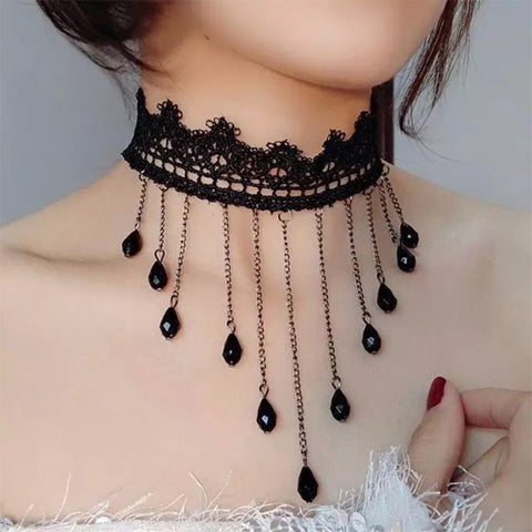 Seecosplay Fashion Cosplay Halloween Costume Black Necklace Gothic Steampunk Choker Women Sex Lace Collar Goth Jewelry Accessories