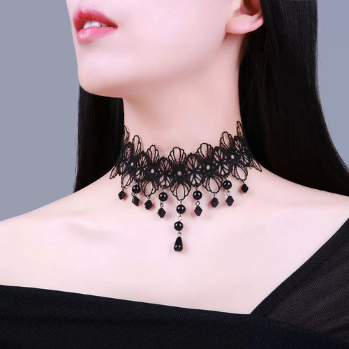 Medieval Renaissance Costume:   Black Necklace Gothic Steampunk Choker Women Sex Lace Collar Goth Jewelry Accessories