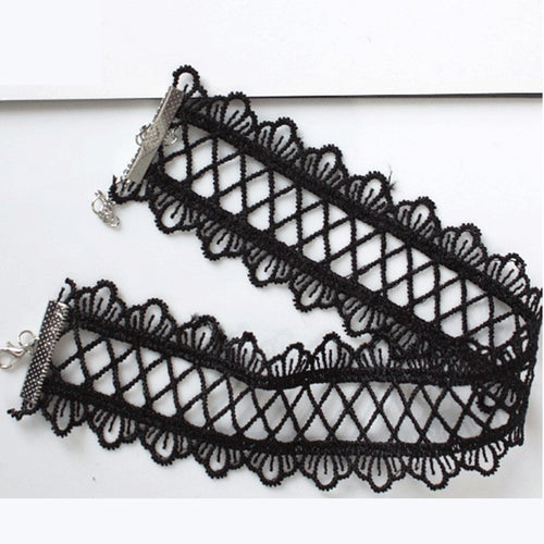 Medieval Renaissance Costume:   Black Necklace Gothic Steampunk Choker Women Sex Lace Collar Goth Jewelry Accessories