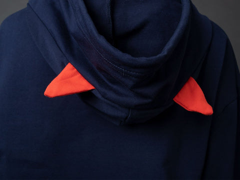 Patchwork-inspiriertes Kapuzen-Sweatshirt mit Fuchs-Print und Ohren zum Schnüren