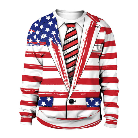 2022 European and American New Style USA Independence Day Digital Printed round Neck Sweater