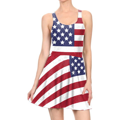 2022 Cross-Border European and American New Independent Day Digital Printing Slim Vest Dress Female Tly1140