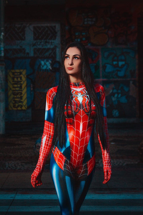 Seecosplay Marvel Spiderman Jumpsuit Cosplay Spider Girl Sexy Zentai Kostüm Bodysuit Fancy Outfit Partykleid für Damen
