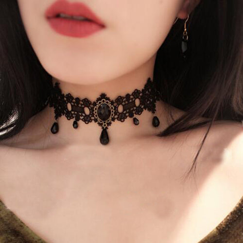 Medieval Renaissance Costume:   Black Necklace Gothic Steampunk Choker Women Sex Lace Collar Goth Jewelry Accessories