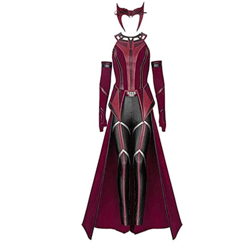 Female Wanda Maximoff Cosplay Costume Scarlet Witch Headwear Cloak and Pants Full Set Outfit Halloween Accessories Props