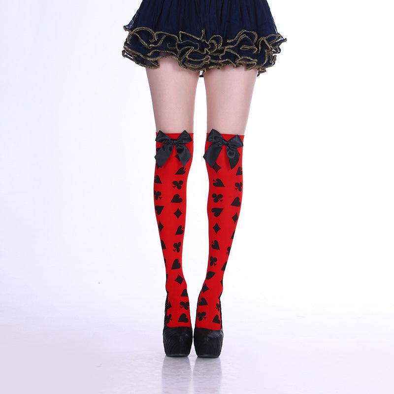 Seecosplay Summer Halloween Print High Tube Over The Knee Socks Poker Long Tube Party Role Dance Stockings Sexy Red Heart for Women
