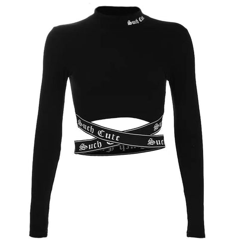 Y2K Webbing Shorts Sling Long-Sleeved Top Women and Girls long sleeve Tight t-shirts