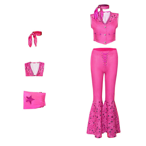 SeeCosplay 2023 BarB Pink Style Movie Margot Robbie Pink Flared Pants Set Outfits Halloween Carnival Suit Cosplay Costume BarBStyle Female