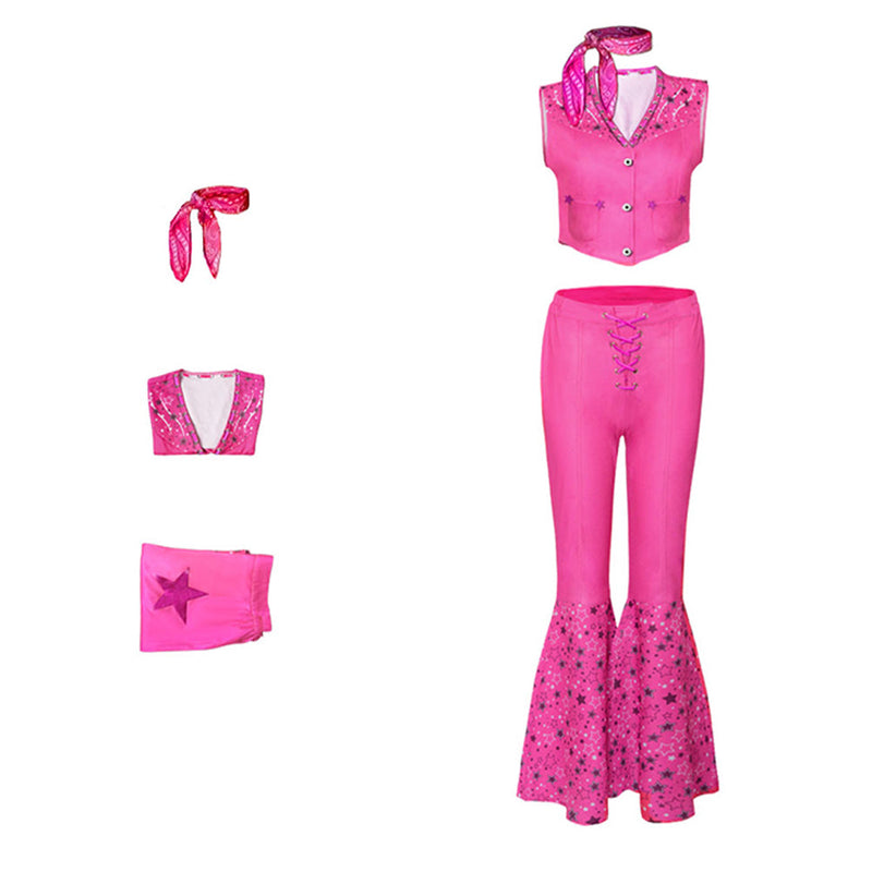 SeeCosplay 2023 BarB Pink Style Movie Margot Robbie Pink Flared Pants Set Outfits Halloween Carnival Suit Cosplay Costume BarBStyle