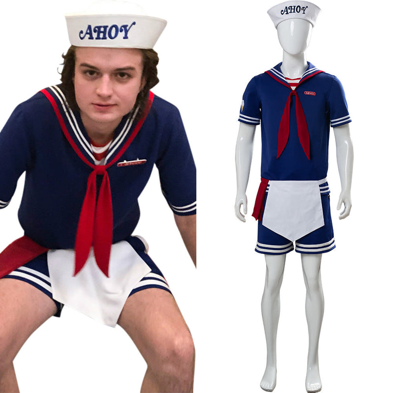 Stranger Things:Costume 3 Scoops Ahoy Steve Harrington Robin Cosplay Costume Adult and Child