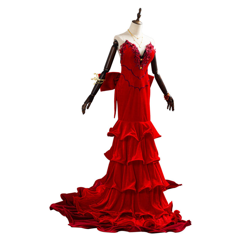 SeeCosplay Final Fantasy VII Remake Aerith Aeris Gainsborough Rotes Partykleid Halloween Cosplay Kostüm