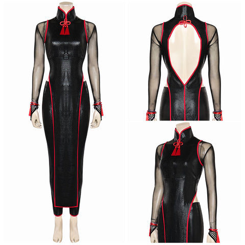 Game Street Fighter 6 AKI Sexy Black Leather Dress Battle Outfits Cosplay Costume Halloween Carnival Suit