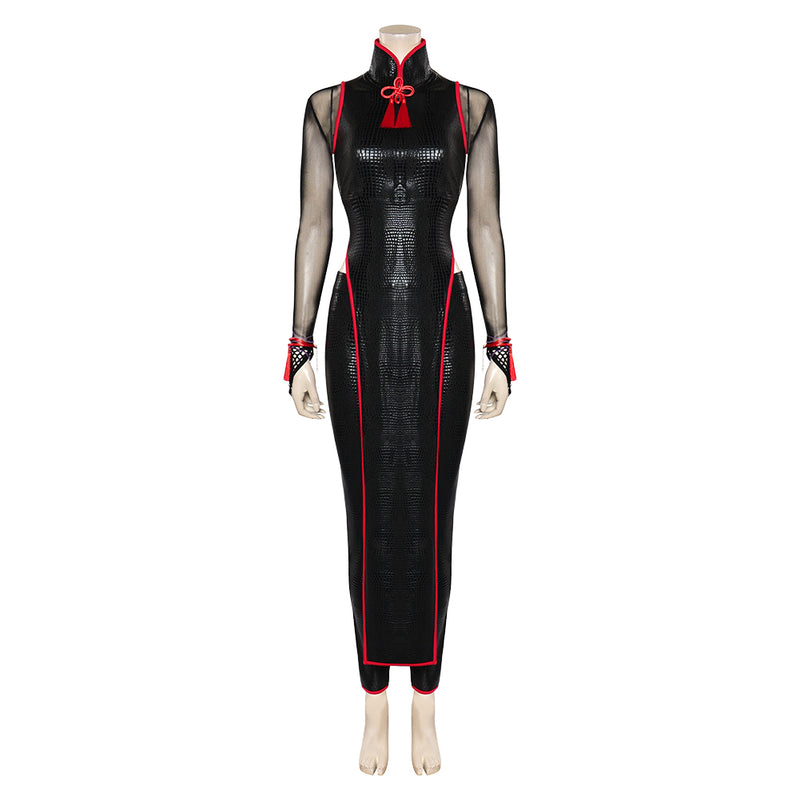 Game Street Fighter 6 AKI Sexy Black Leather Dress Battle Outfits Cosplay Costume Halloween Carnival Suit