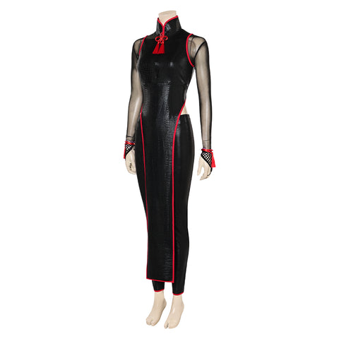 Game Street Fighter 6 AKI Sexy Black Leather Dress Battle Outfits Cosplay Costume Halloween Carnival Suit