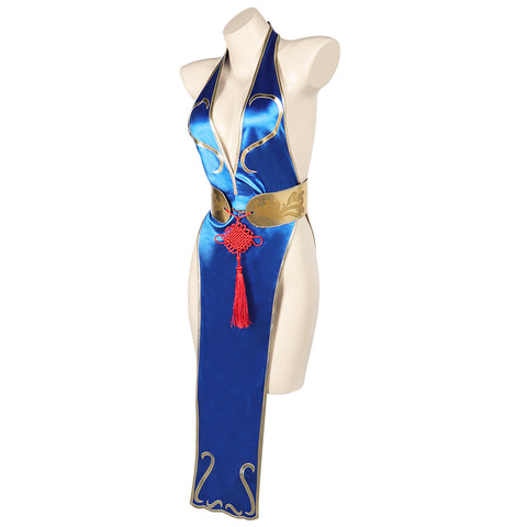 Game Street Fighter Chun Li Blue Sexy Cheongsam Outfits Cosplay Costume Halloween Carnival Suit