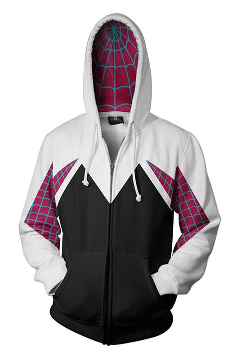 Spider-Man Costume: Into the Spider-Verse Gwen 3D Zip-Up Sweatshirt Adult Unisex Spiderman Costumes