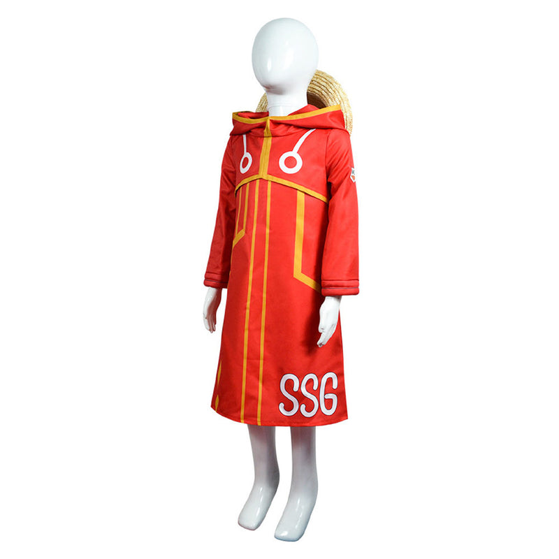 Kids Children Anime One Piece Egghead Luffy Red Coat Outfits Cosplay Costume Halloween Carnival Suit