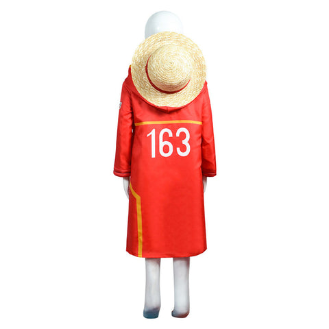 Kids Children Anime One Piece Egghead Luffy Red Coat Outfits Cosplay Costume Halloween Carnival Suit