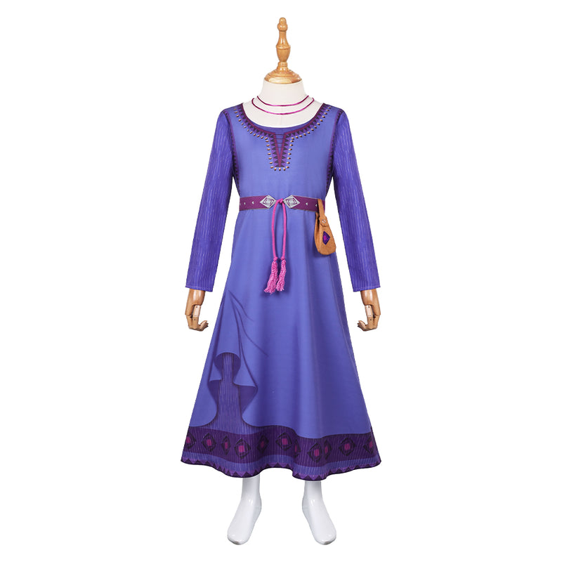 Kids Children Movie Wish 2023 Asha Purple Dress Outfits Cosplay Costume Halloween Carnival Suit