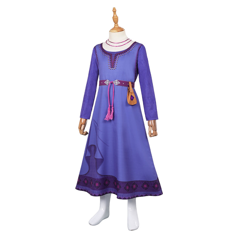 Kids Children Movie Wish 2023 Asha Purple Dress Outfits Cosplay Costume Halloween Carnival Suit