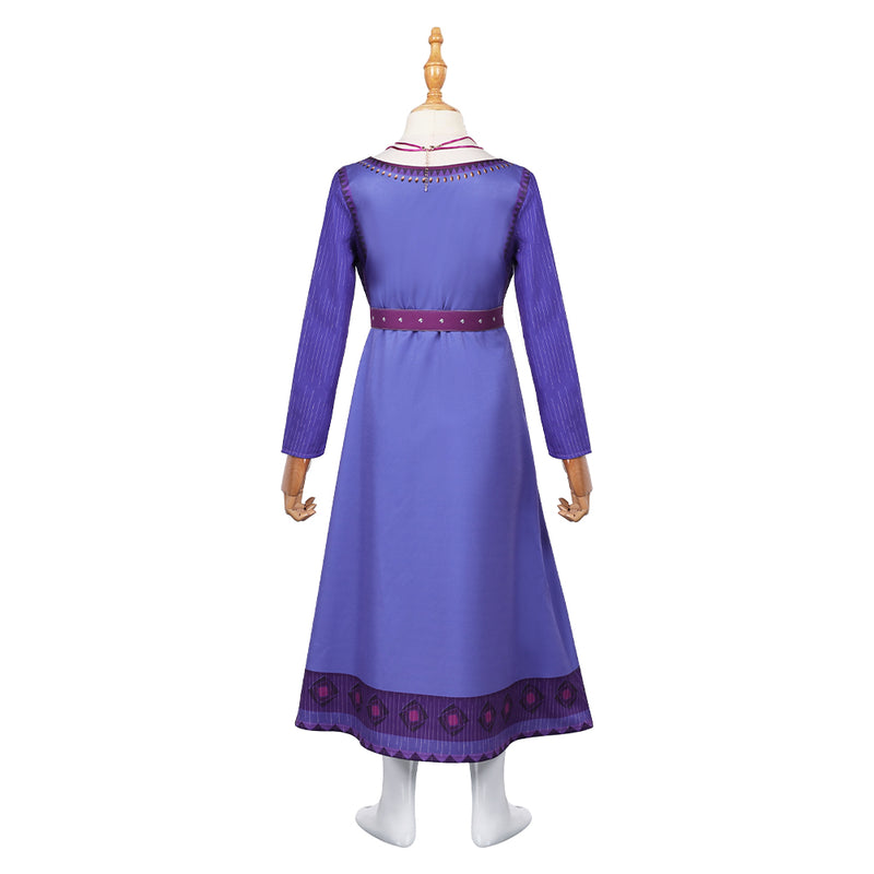 Kids Children Movie Wish 2023 Asha Purple Dress Outfits Cosplay Costume Halloween Carnival Suit