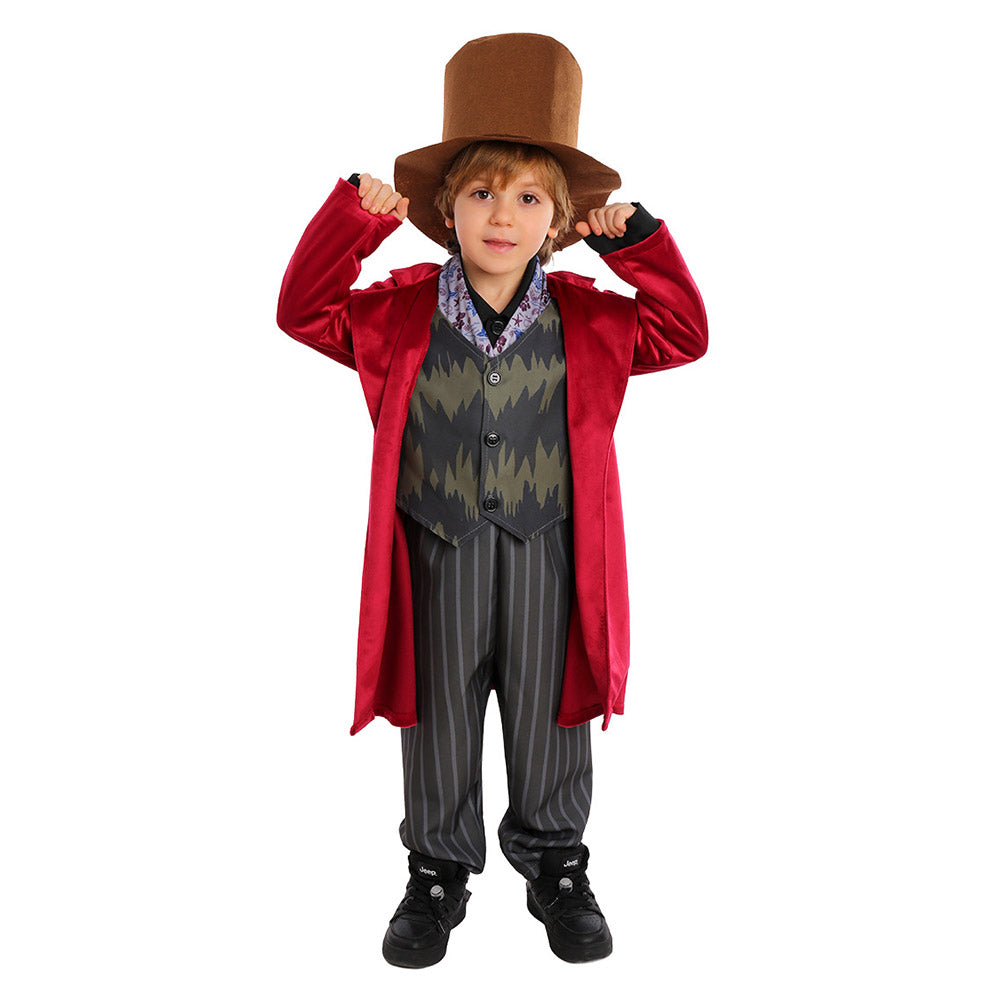 Wonka 2023 Willy Wonka Cosutme Kids Willy Wonka Red Coat Outfits ...