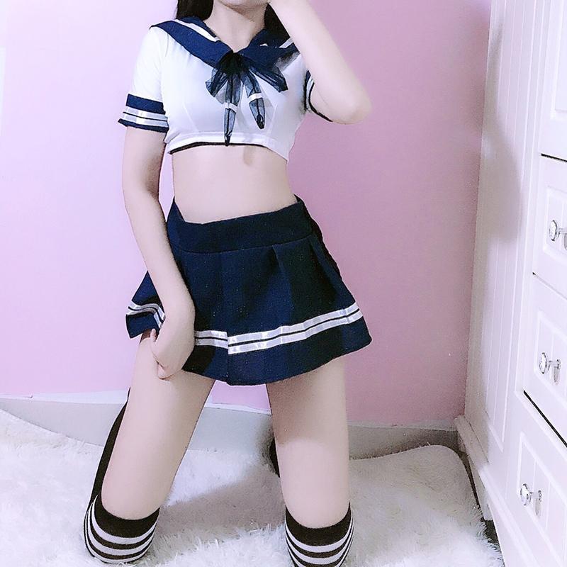 Uniform School Sailor Collar Bow Stripe Dessous Rock Set