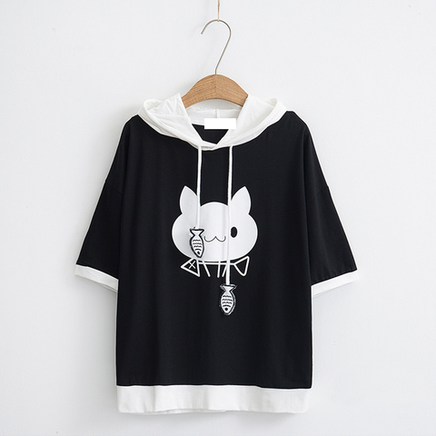 Kitty Schwarz-weißes Colorblock-T-Shirt mit Kapuze