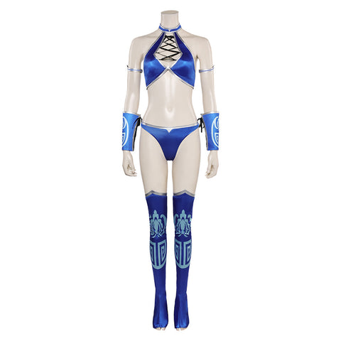 SeeCosplay Mortal Kombat 2 Game Kitana Women Blue Bikini Suit Carnival Halloween Costume