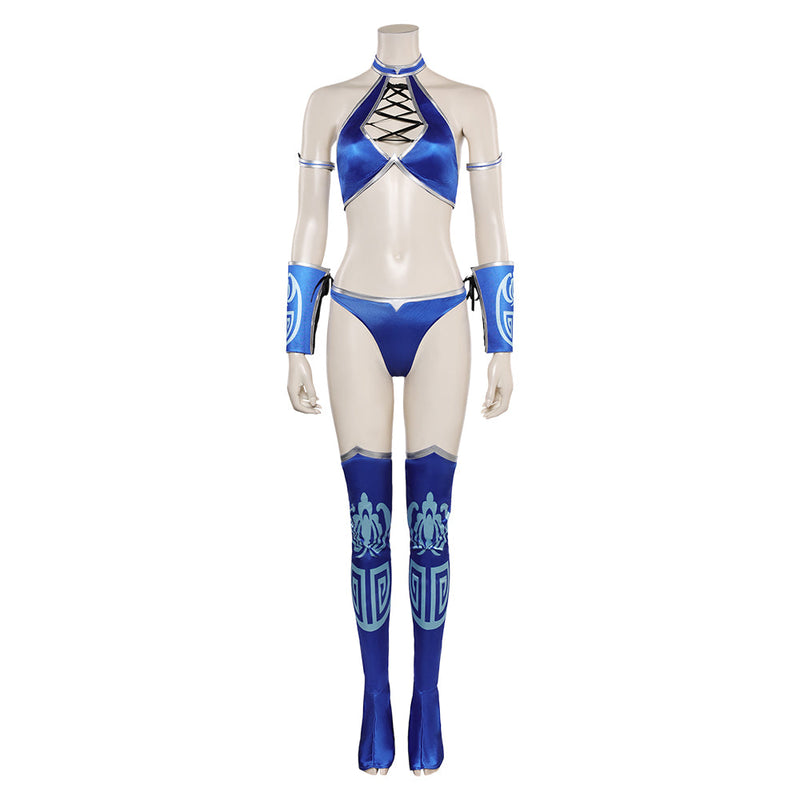 SeeCosplay Mortal Kombat 2 Game Kitana Women Blue Bikini Suit Carnival Halloween Costume