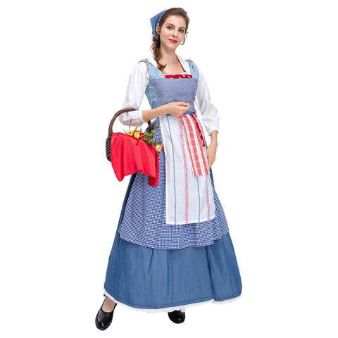 Movie Belle Women Maid Dress Party Carnival Halloween Cosplay Costume Female