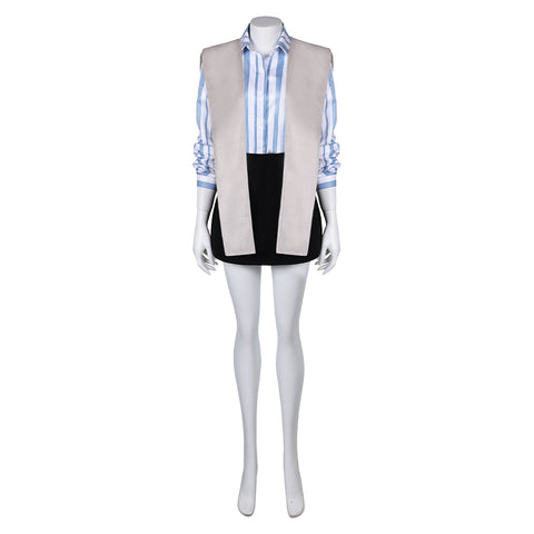 Movie Miller's Girl (2024) Cairo Blue Daily Wear Striped Shirt Set Outfits Cosplay Costume Halloween Carnival Suit