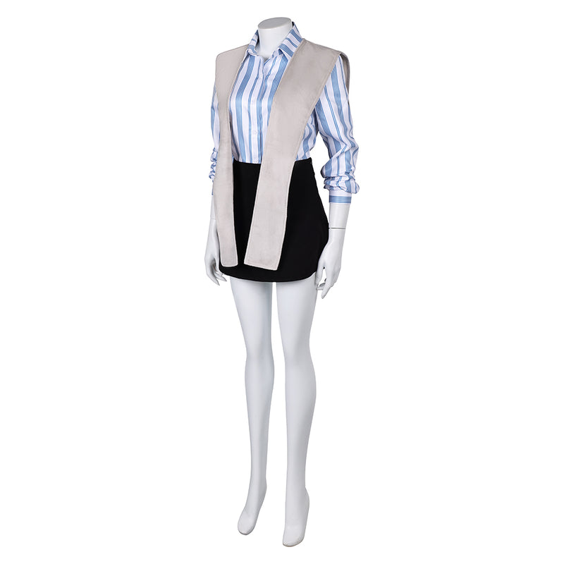 Movie Miller's Girl (2024) Cairo Blue Daily Wear Striped Shirt Set Outfits Cosplay Costume Halloween Carnival Suit